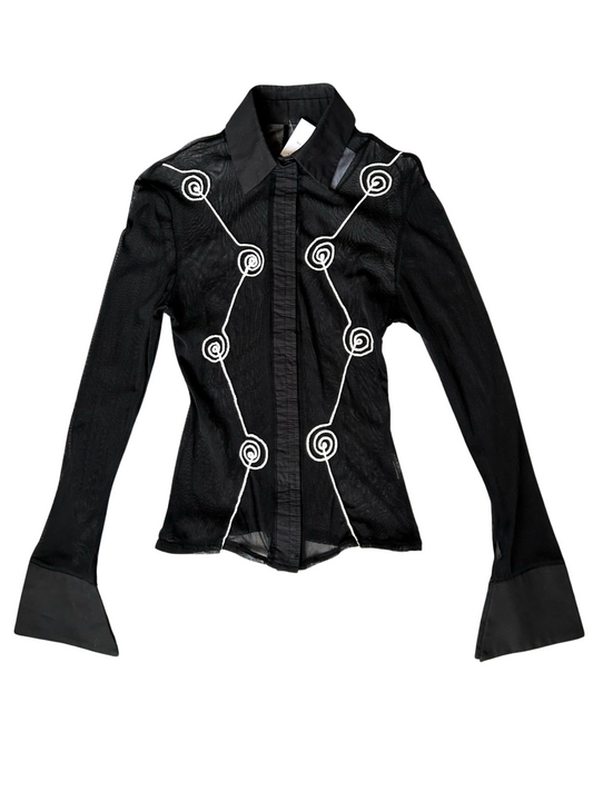 Embroidered mesh blouse