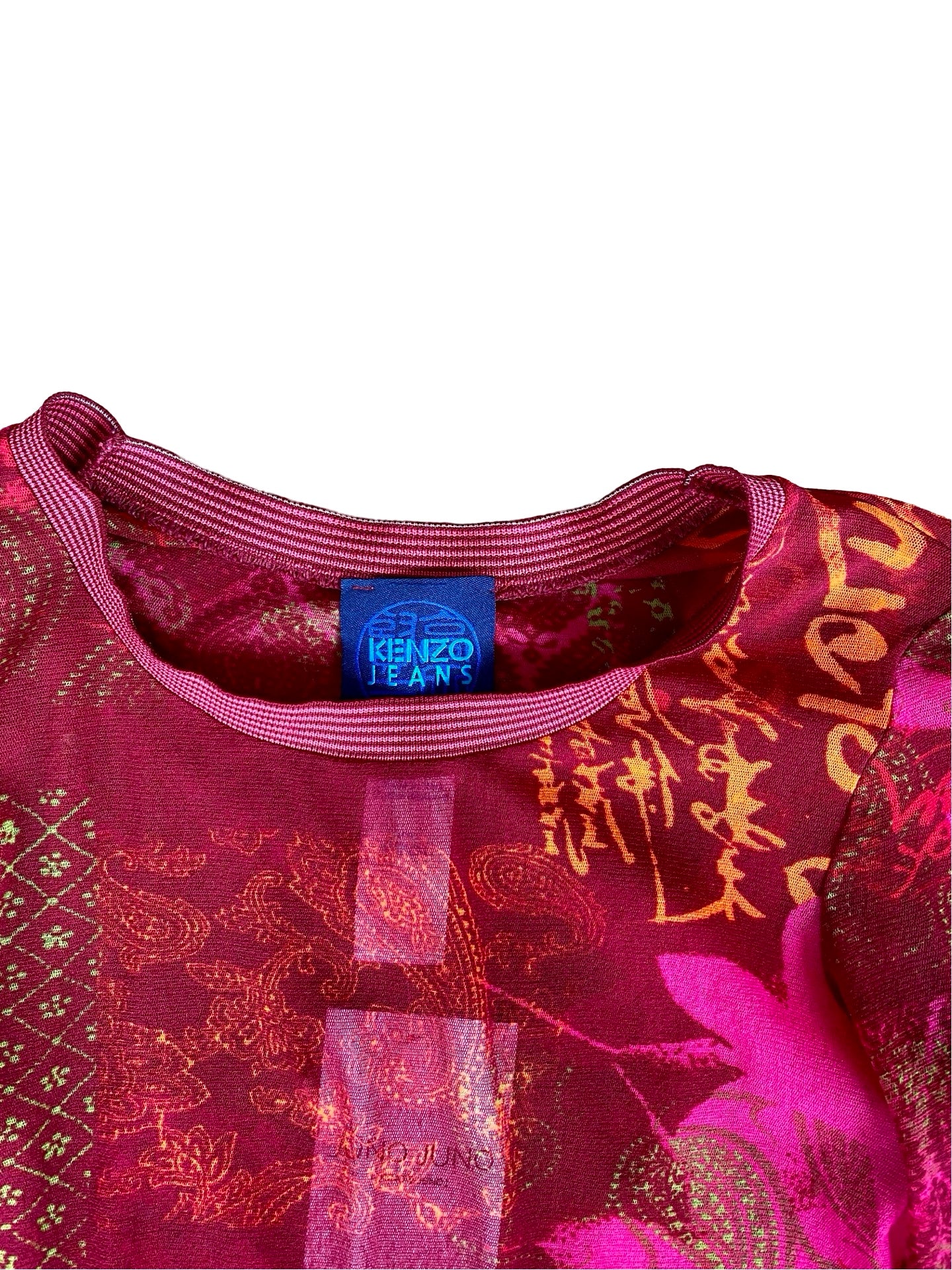 Kenzo mesh Fuchsia Print Top 90’s