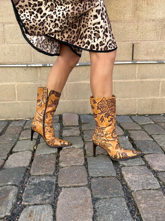 Rose tattoo mid calf boots