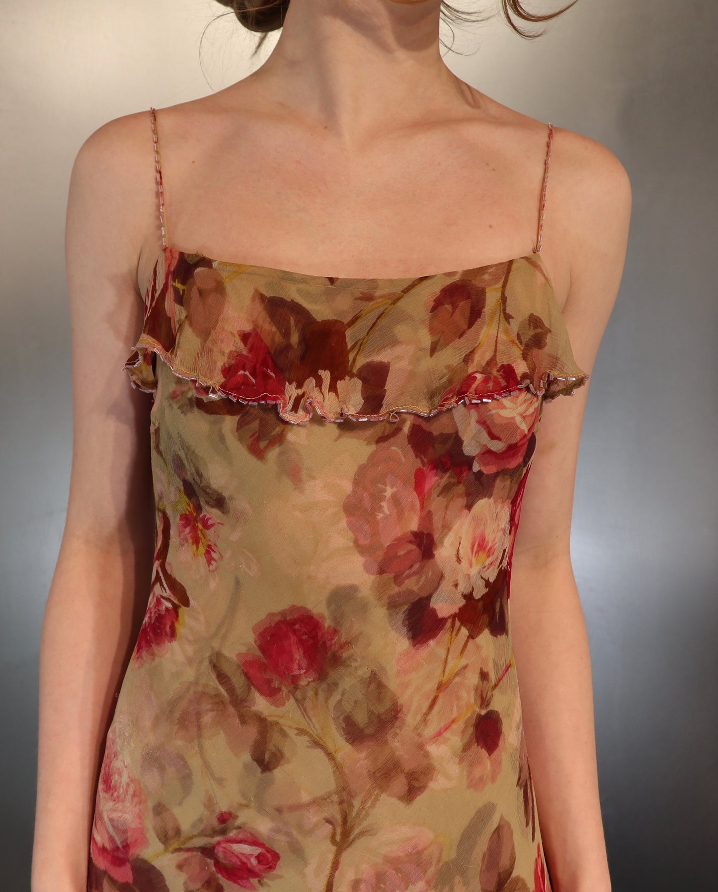 1990’s Rose Draped Silk Dress