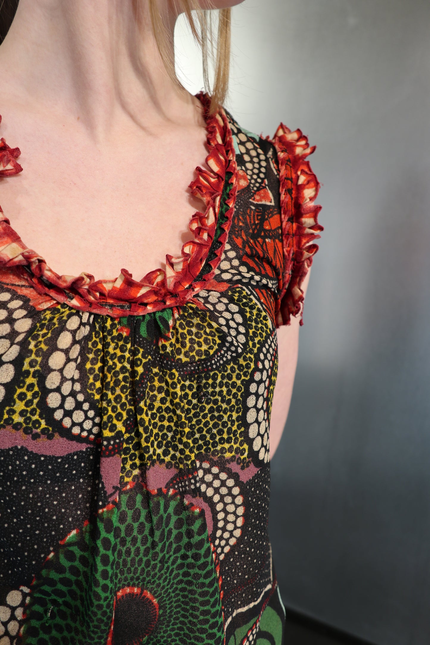 Gaultier Soleil Mesh Tribal Ruffle Top c.2004