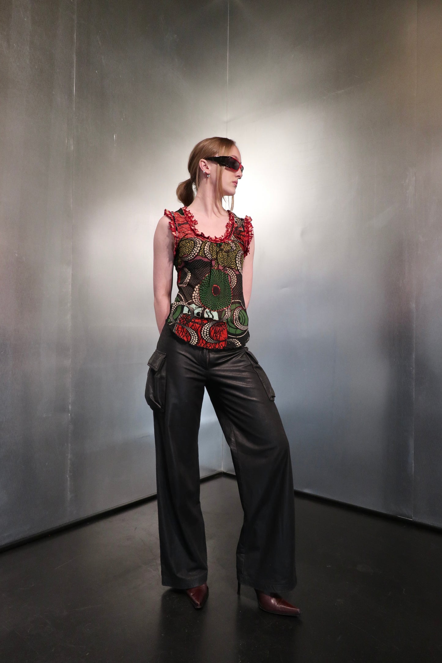 Gaultier Soleil Mesh Tribal Ruffle Top c.2004