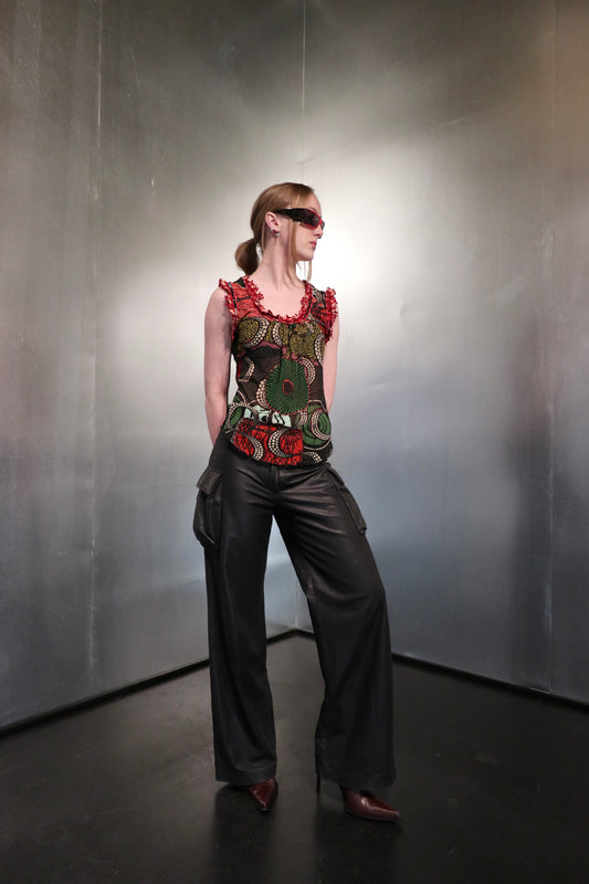 Gaultier Soleil Mesh Tribal Ruffle Top c.2004