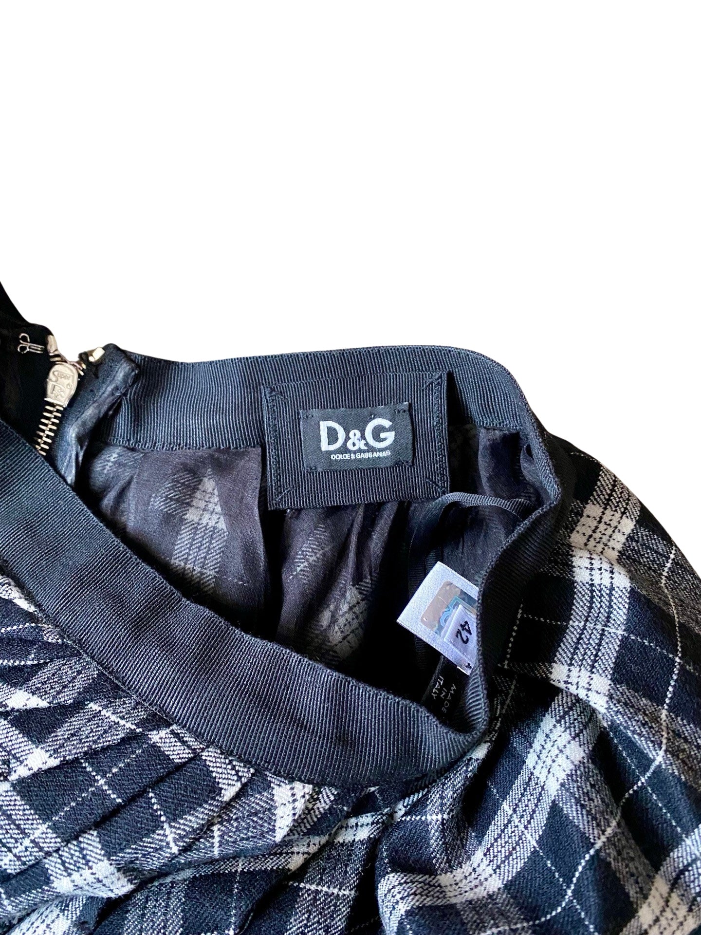D&G Black and White Plaid Wool Skirt 90’s