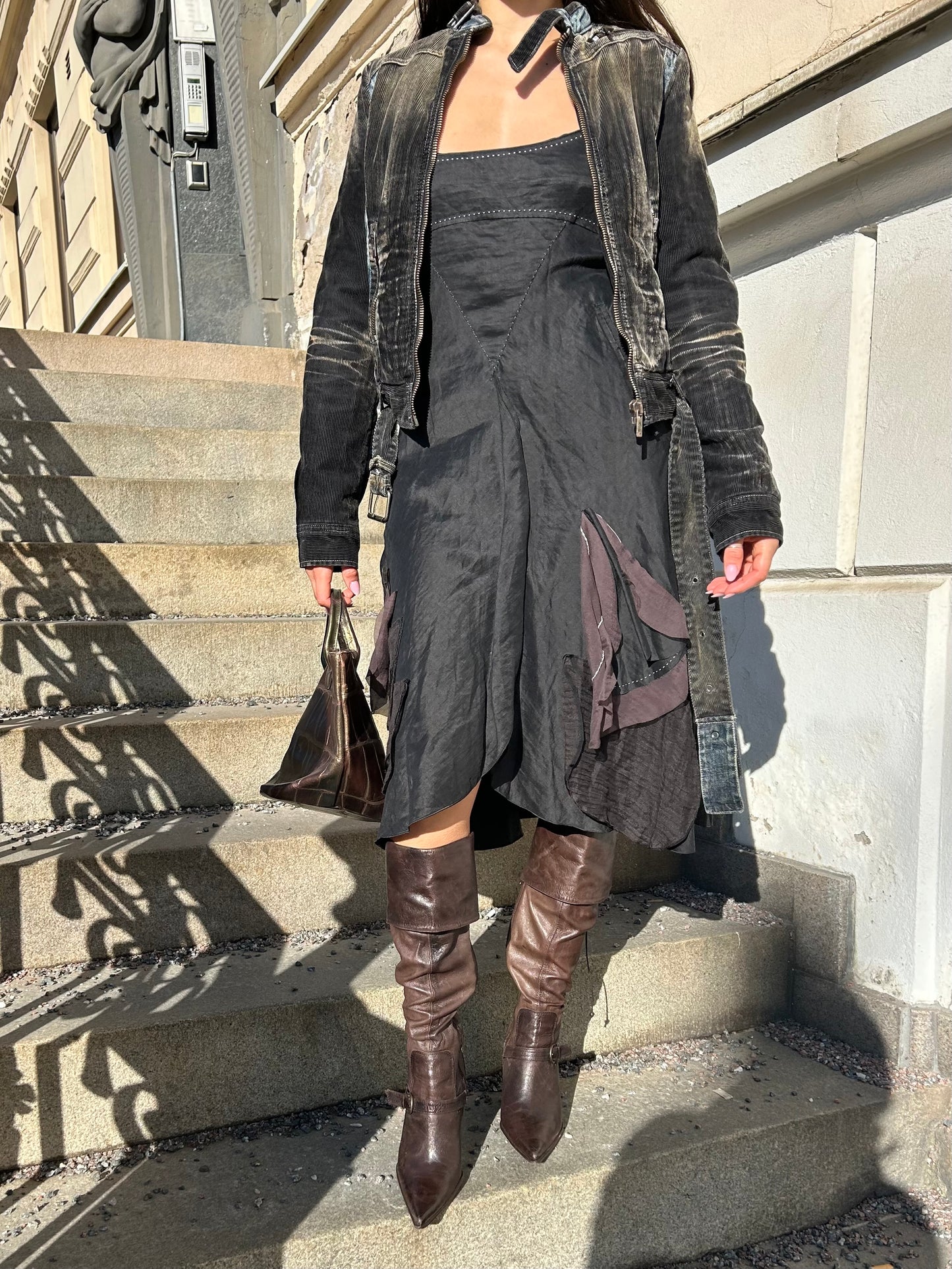 Marithe + Francois Girbaud hlater neck linen & silk dress