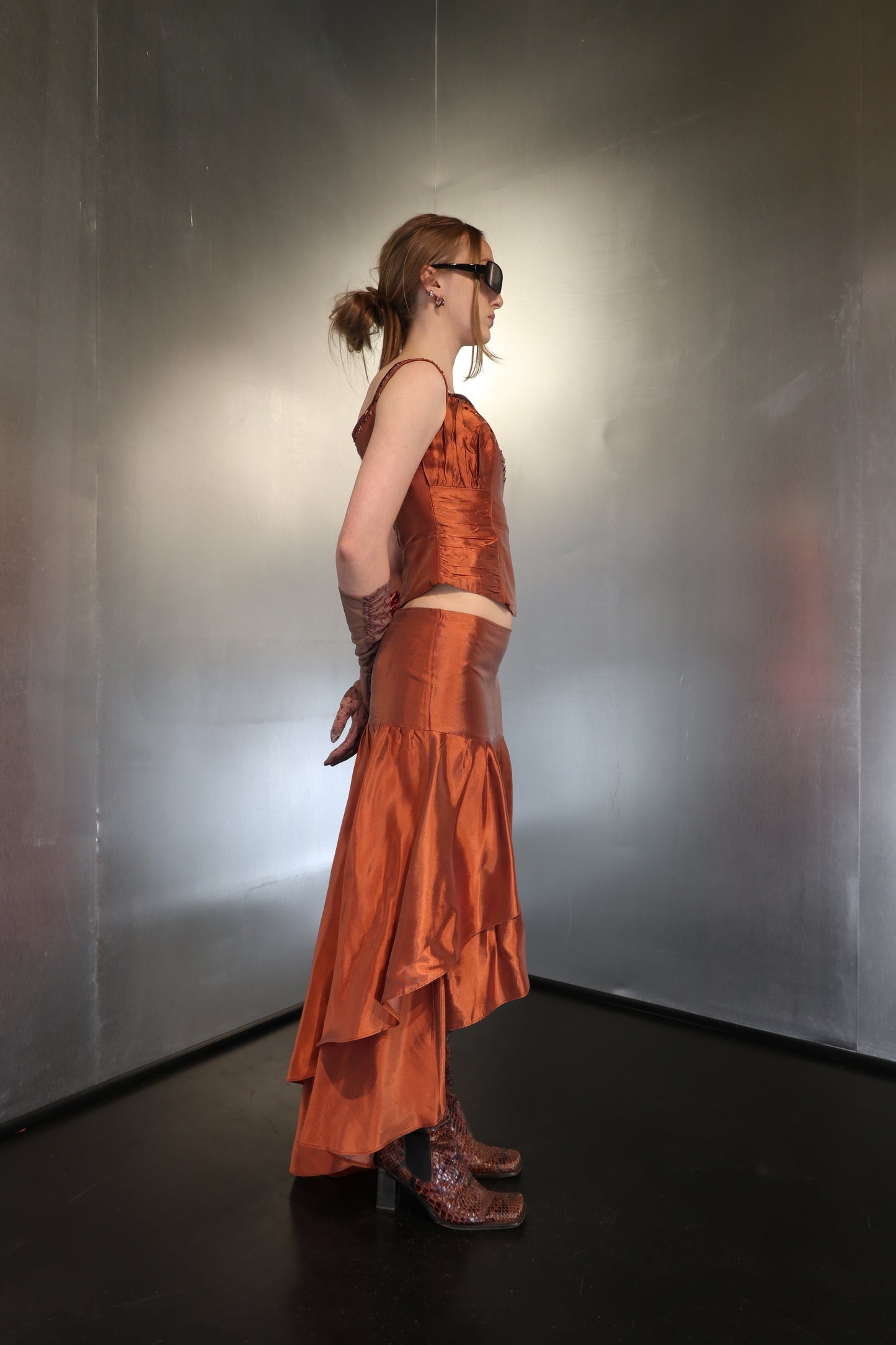 Metallic Bronze Skirt Set