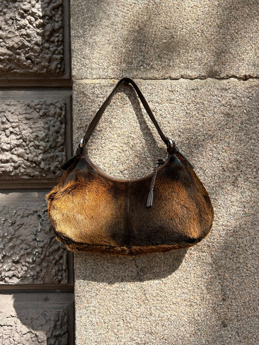 HOGAN brown fur baguette bag