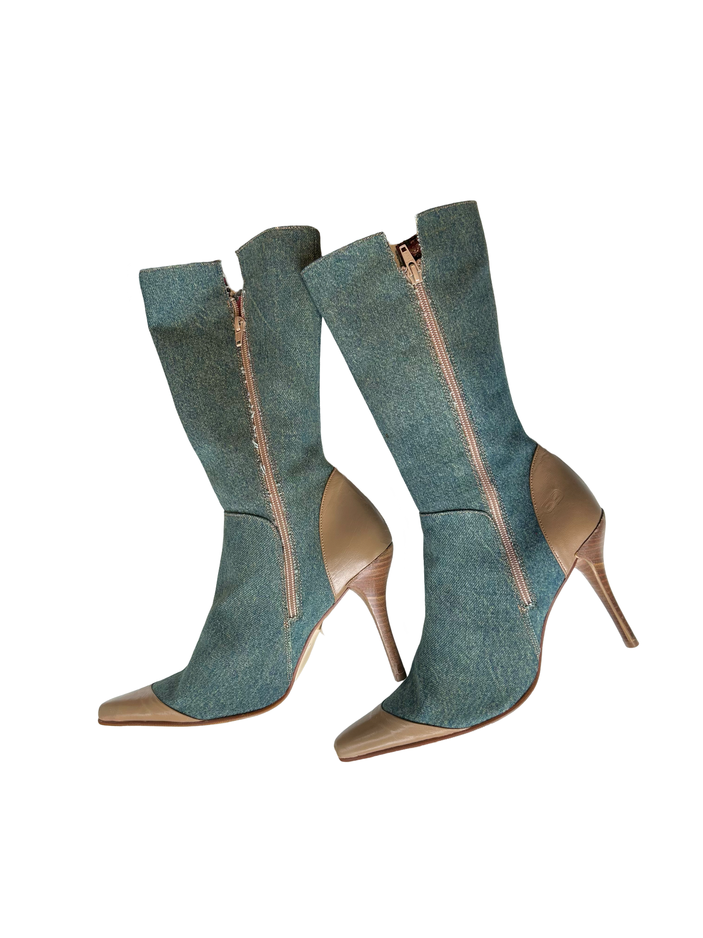 2000’s denim and leather pointy boots