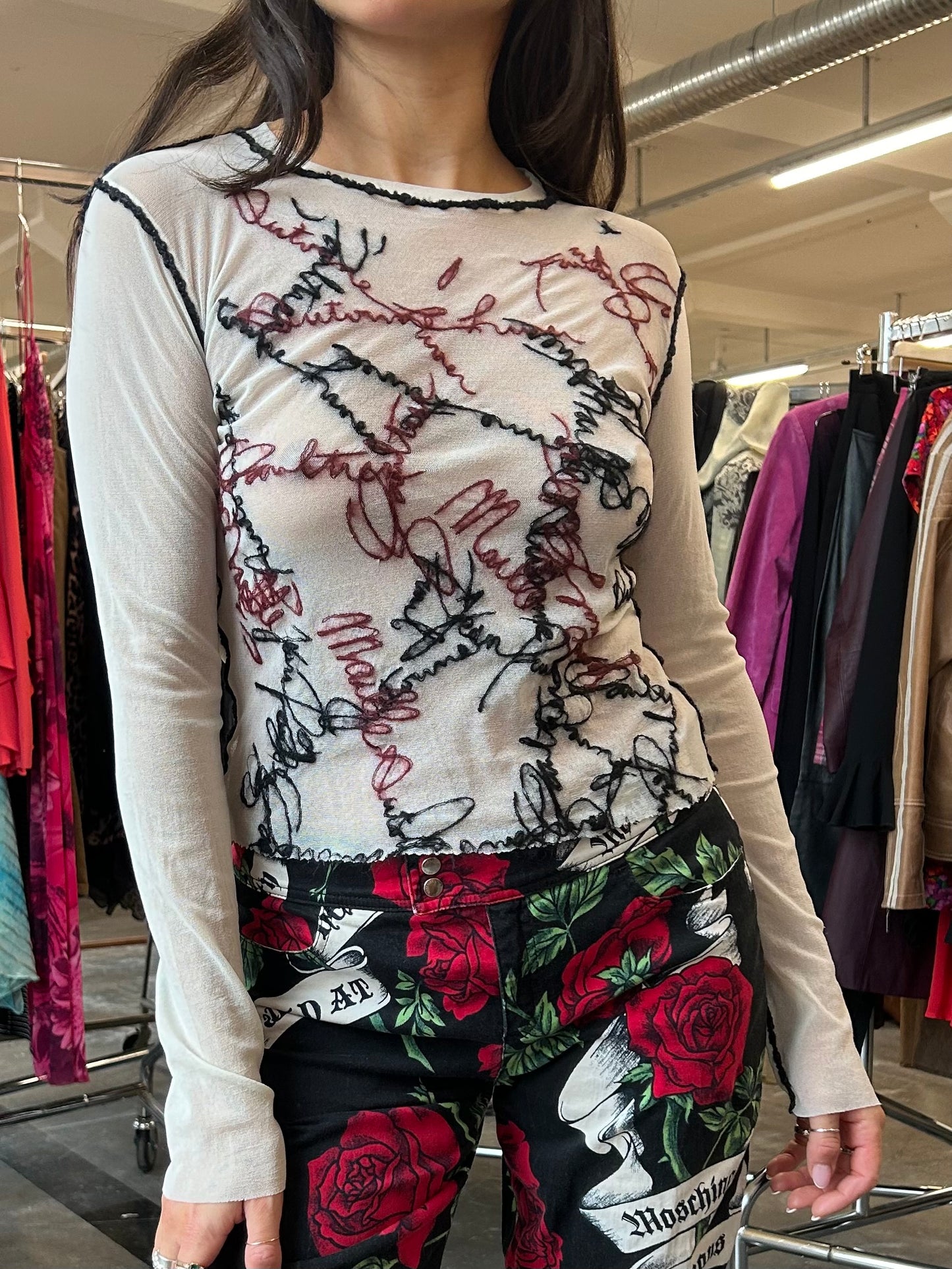 90’s Jean Paul Gaultier rare Maielle Femme embroidered mesh top