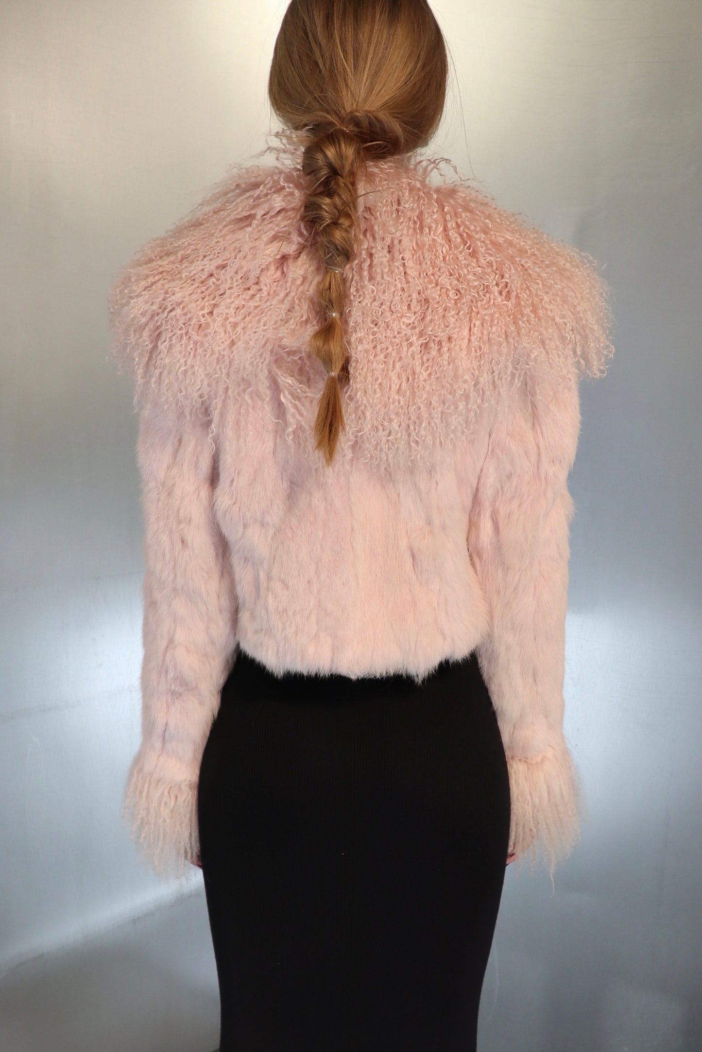 Rare Powder Pink Cropped Fur Jacket