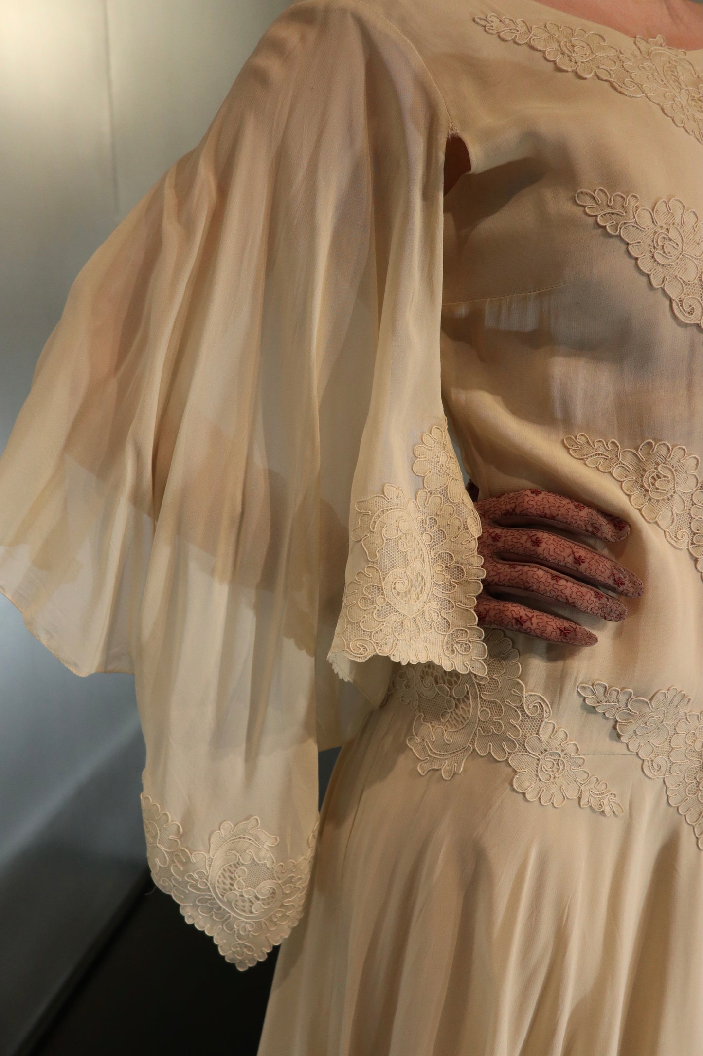 Asymmetrical Angel Sleeve Silk Dress, 1970s