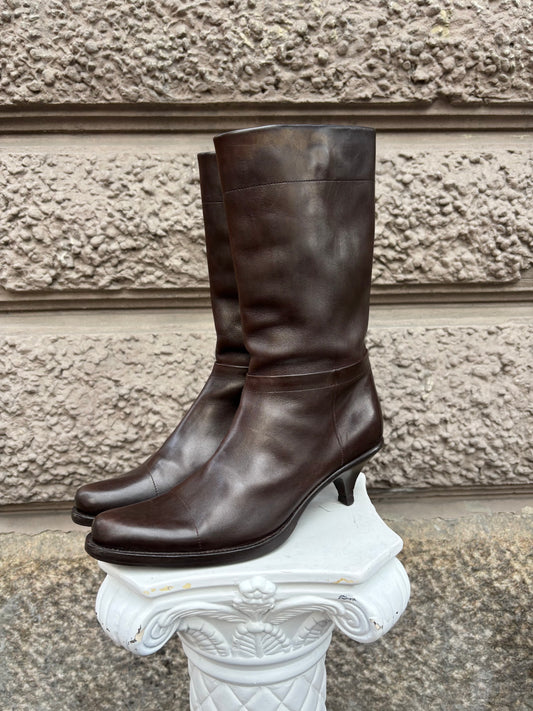 Prada Mid Calf Leather Boots