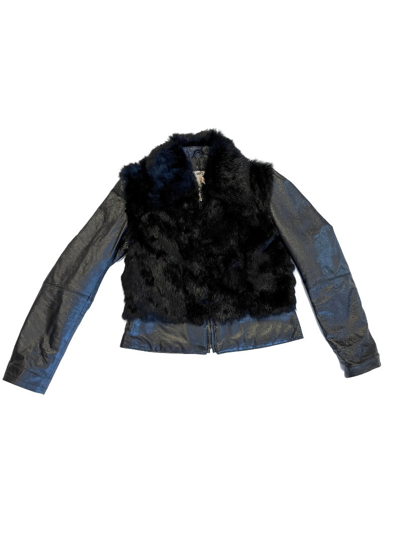 Leather jacket with fur details