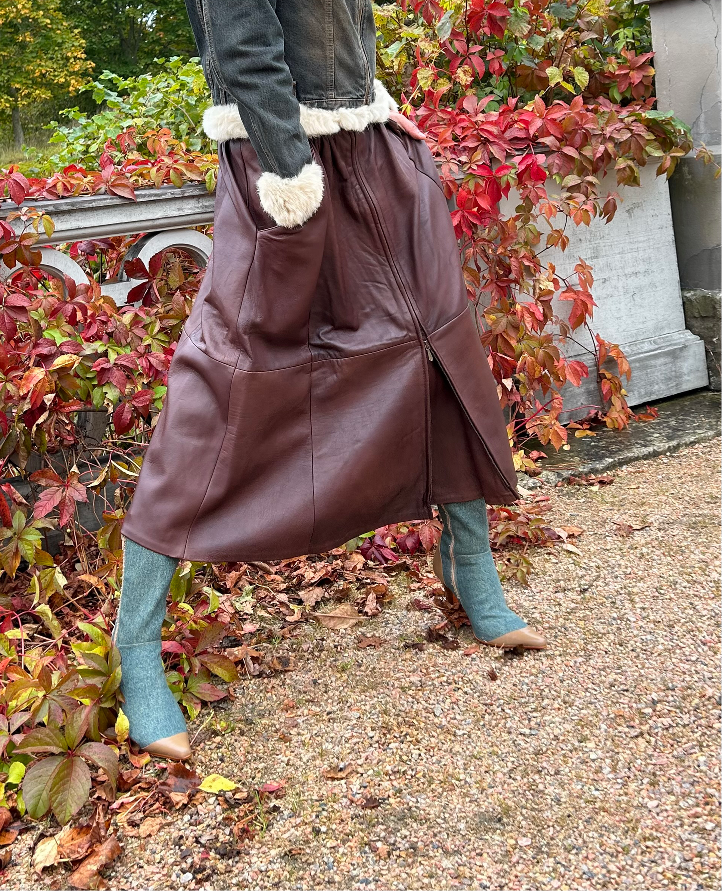 2000’s denim and leather pointy boots