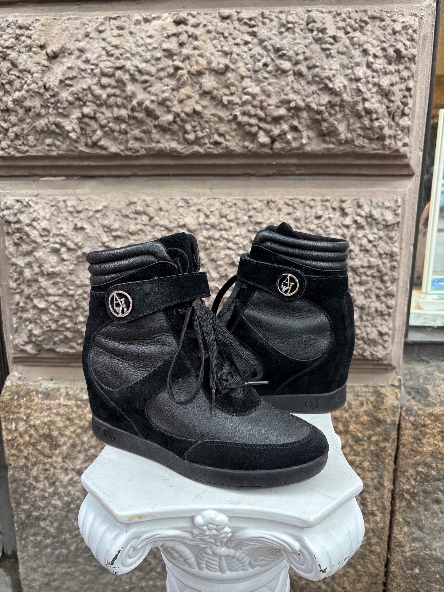Armani Jeans black wedge sneakers