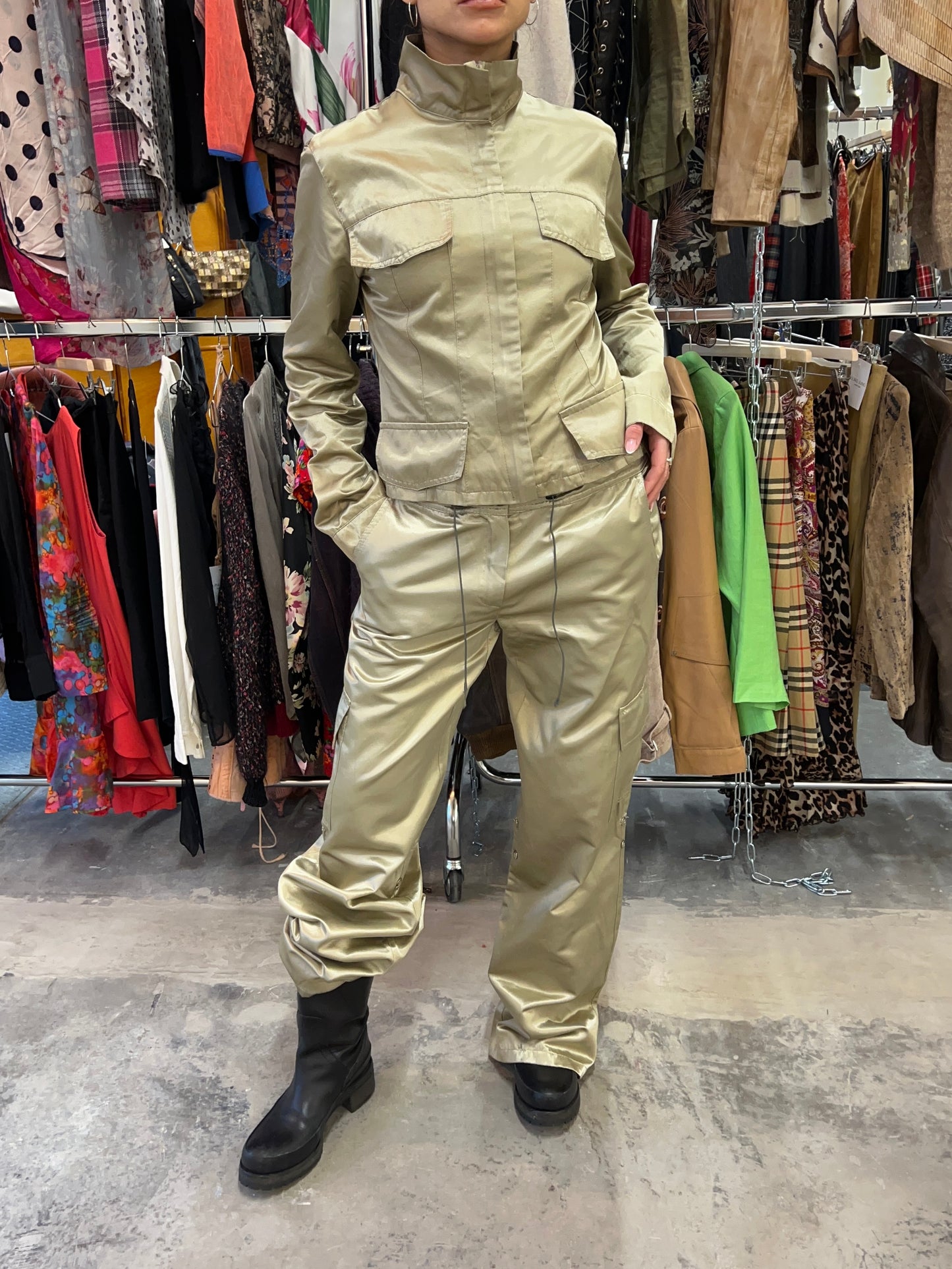 Early 2000s Shiny Utility Two-Piece Set