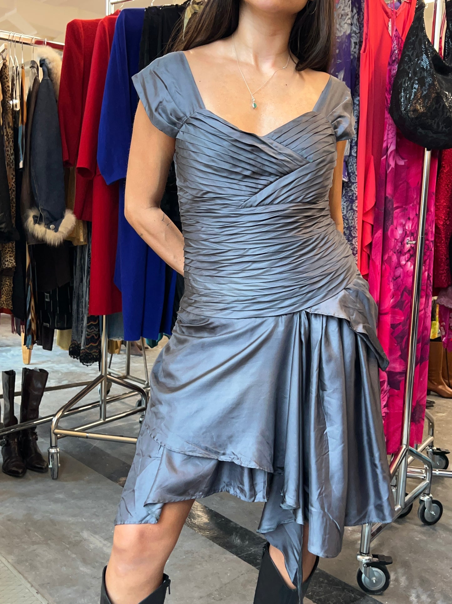 Asymmetrical Draped Liquid Silk dress