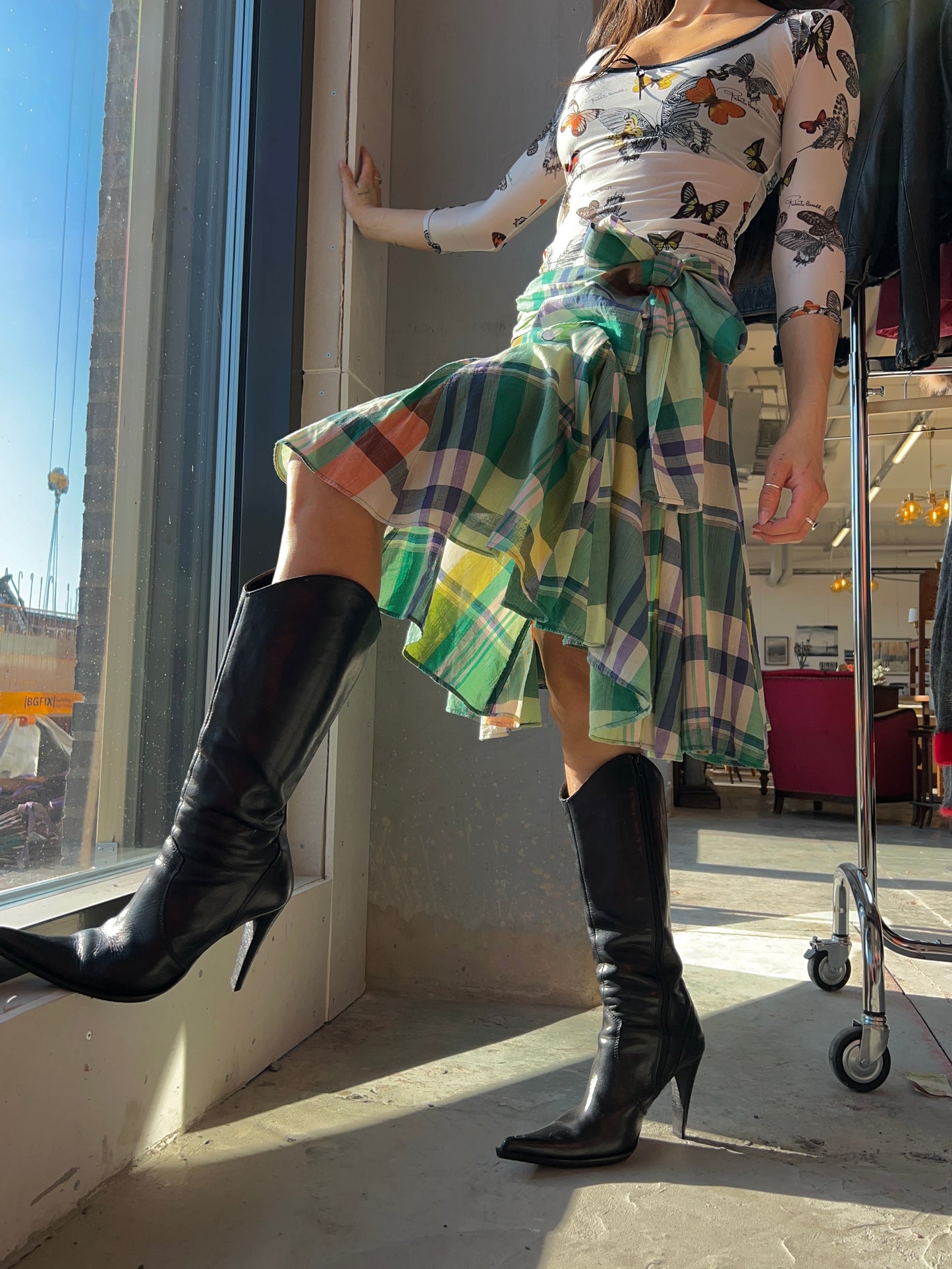 Moschino multi colored checked midi skirt