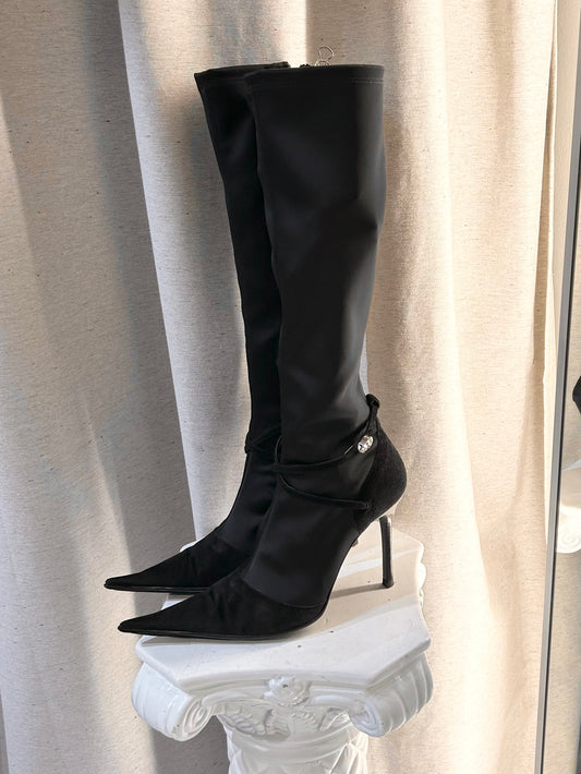 2000’s embellished pointy sock boots