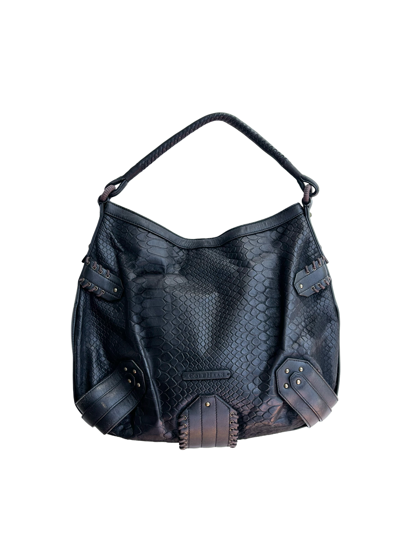 Cole Haan cow and leather buckle bag