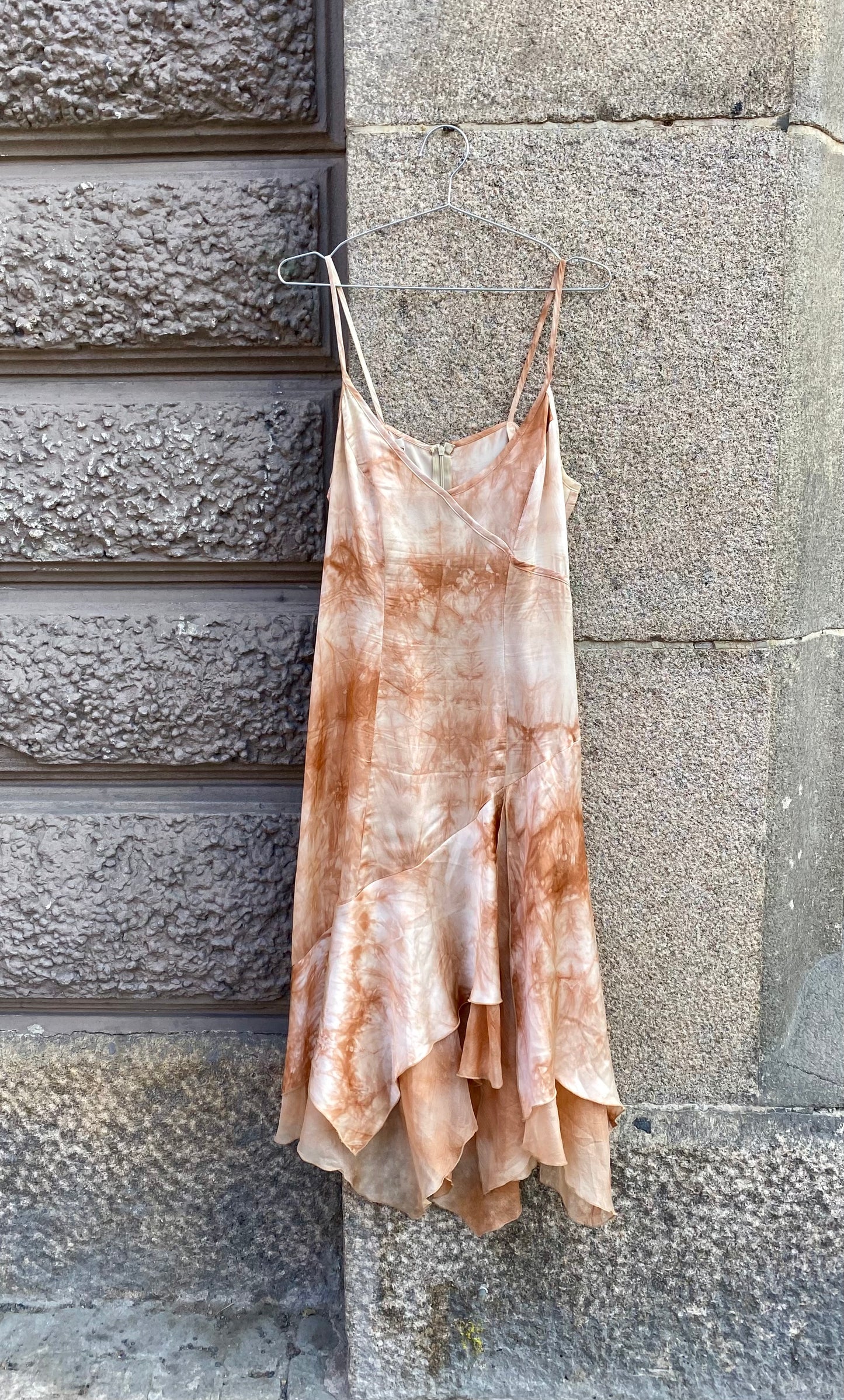 Peach Tie-dye Silk Dress