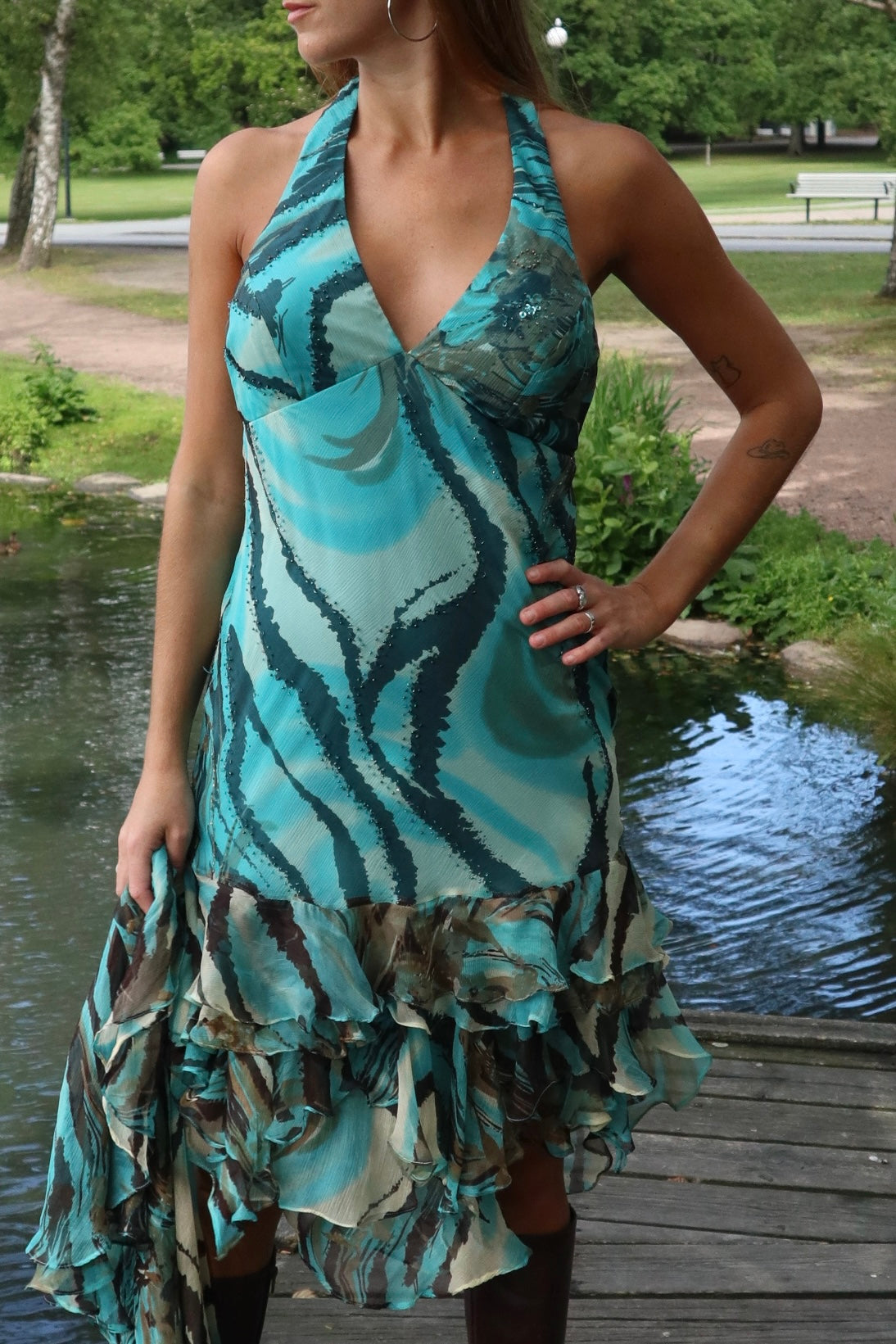 Turquoise silk mermaid gown