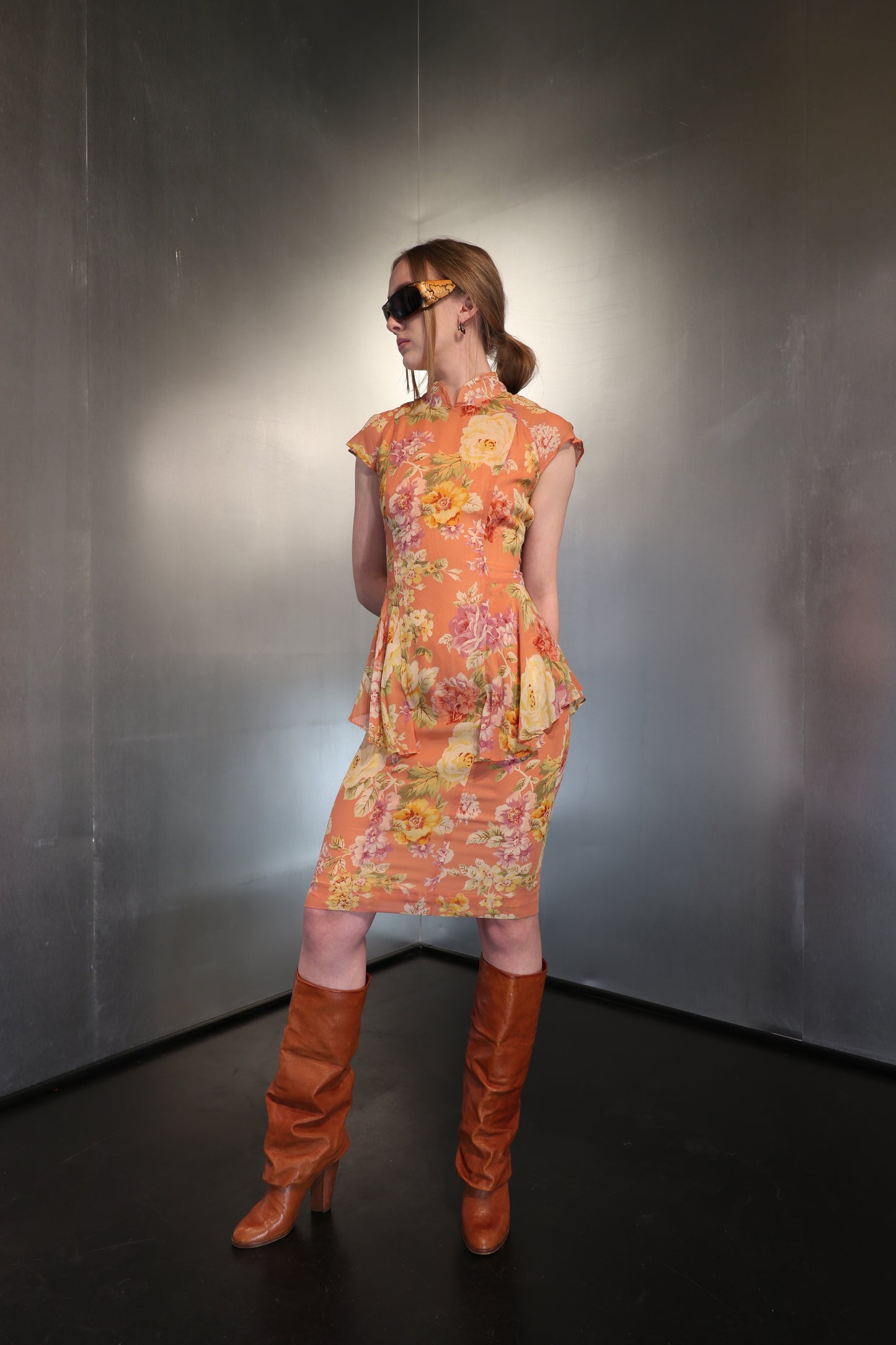Guy Laroche Peach Floral Silk Dress