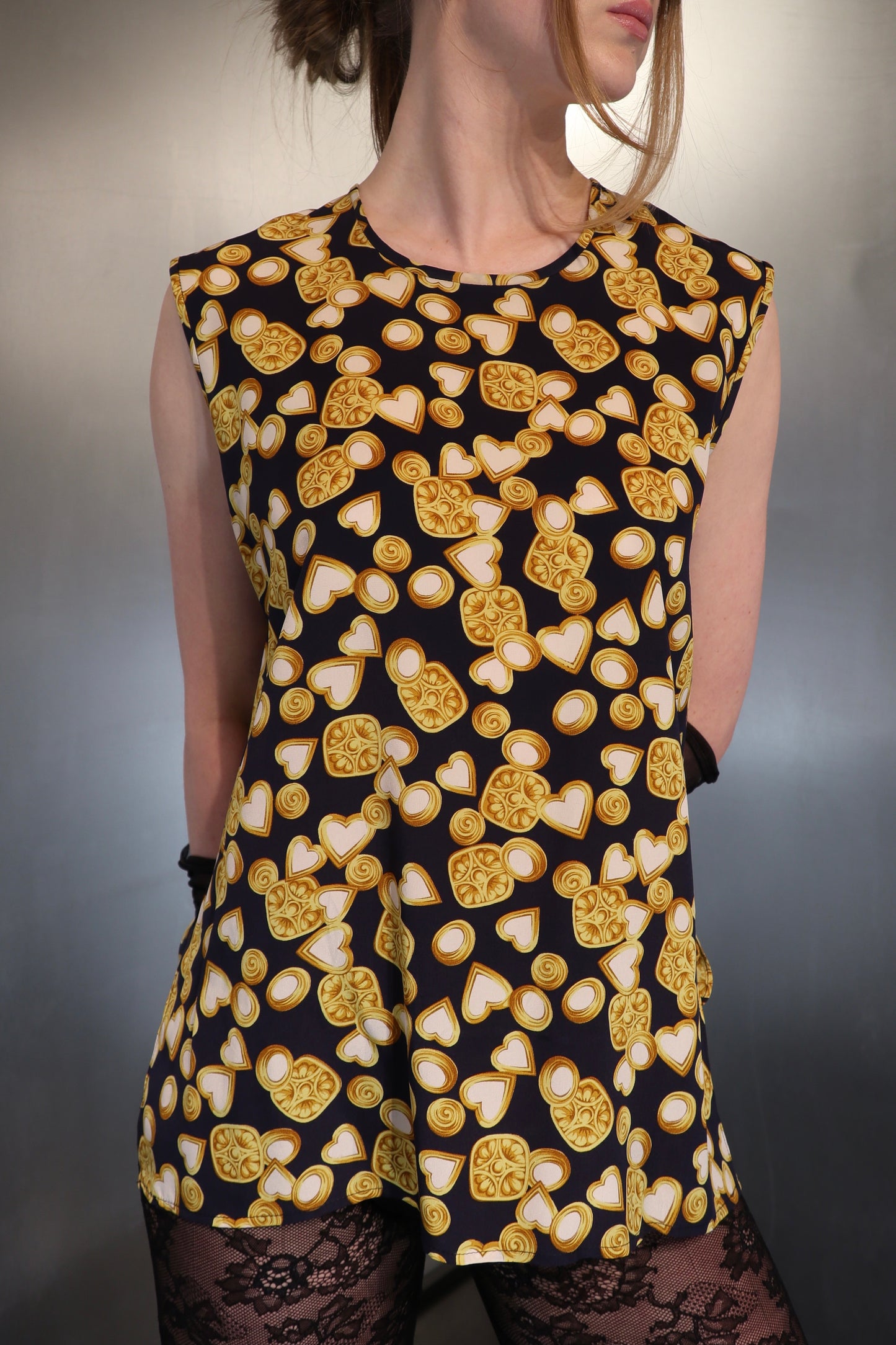 Vintage YSL Ornate Gold Hearts Silk Top