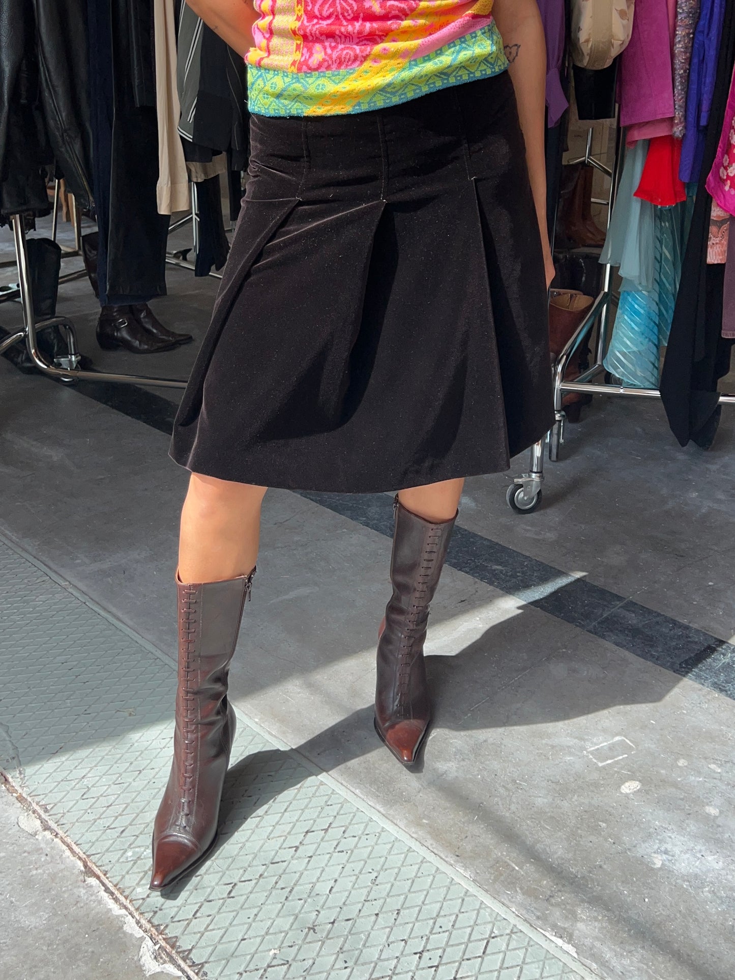 Miu Miu chestnut velvet pleated skirt