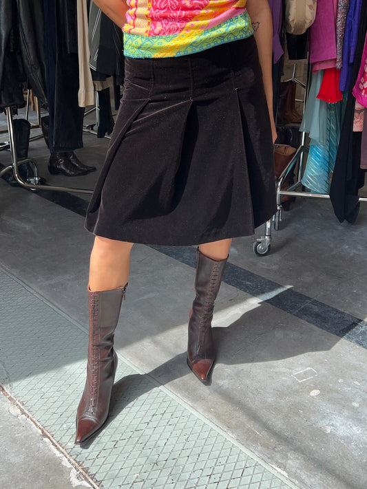 Miu Miu chestnut velvet pleated skirt