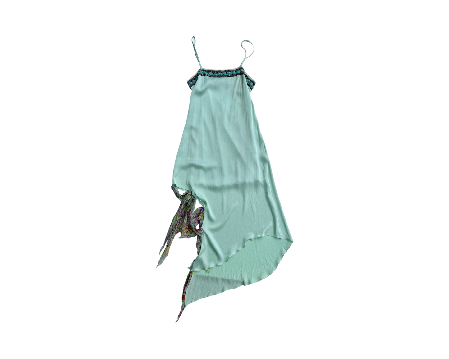 Asymmetrical beaded backless silk dress