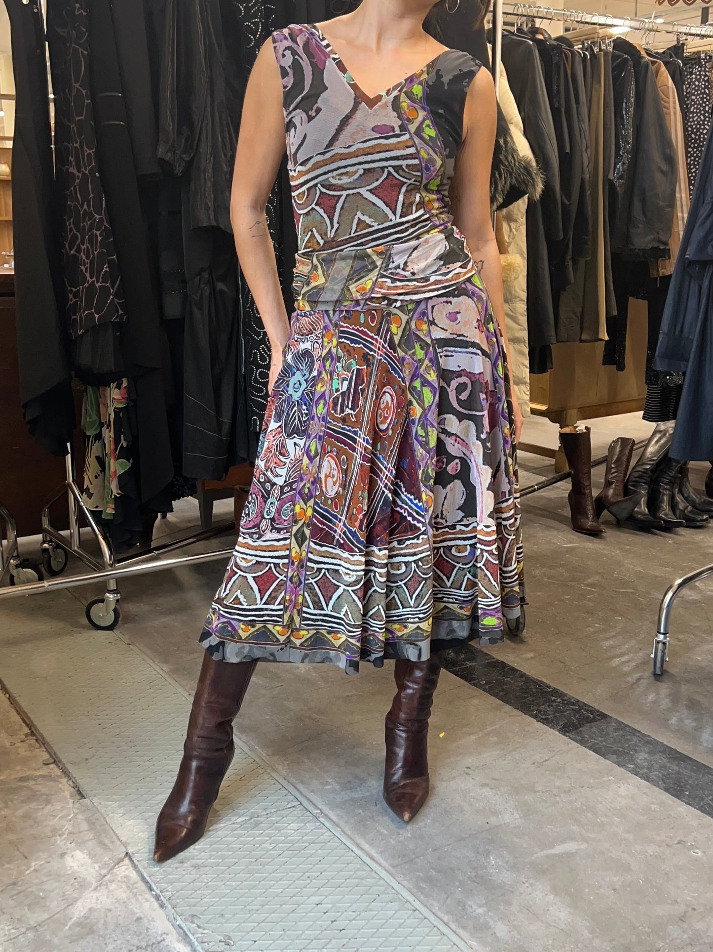 Gaultier printed mesh midi dress