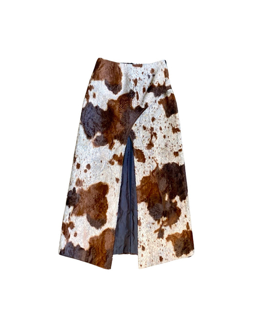 NICOWA COW PRINT FAUX FUR MAXI SKIRT Y2K