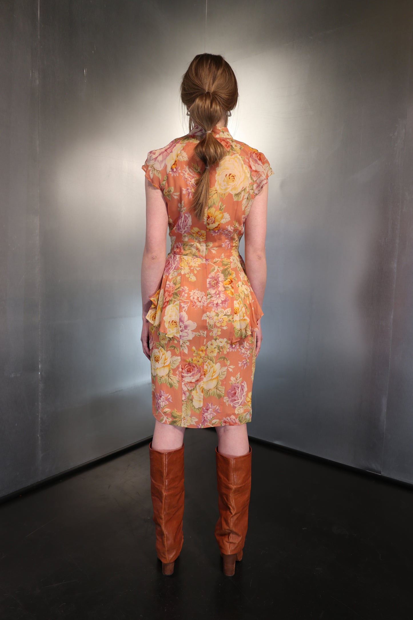 Guy Laroche Peach Floral Silk Dress