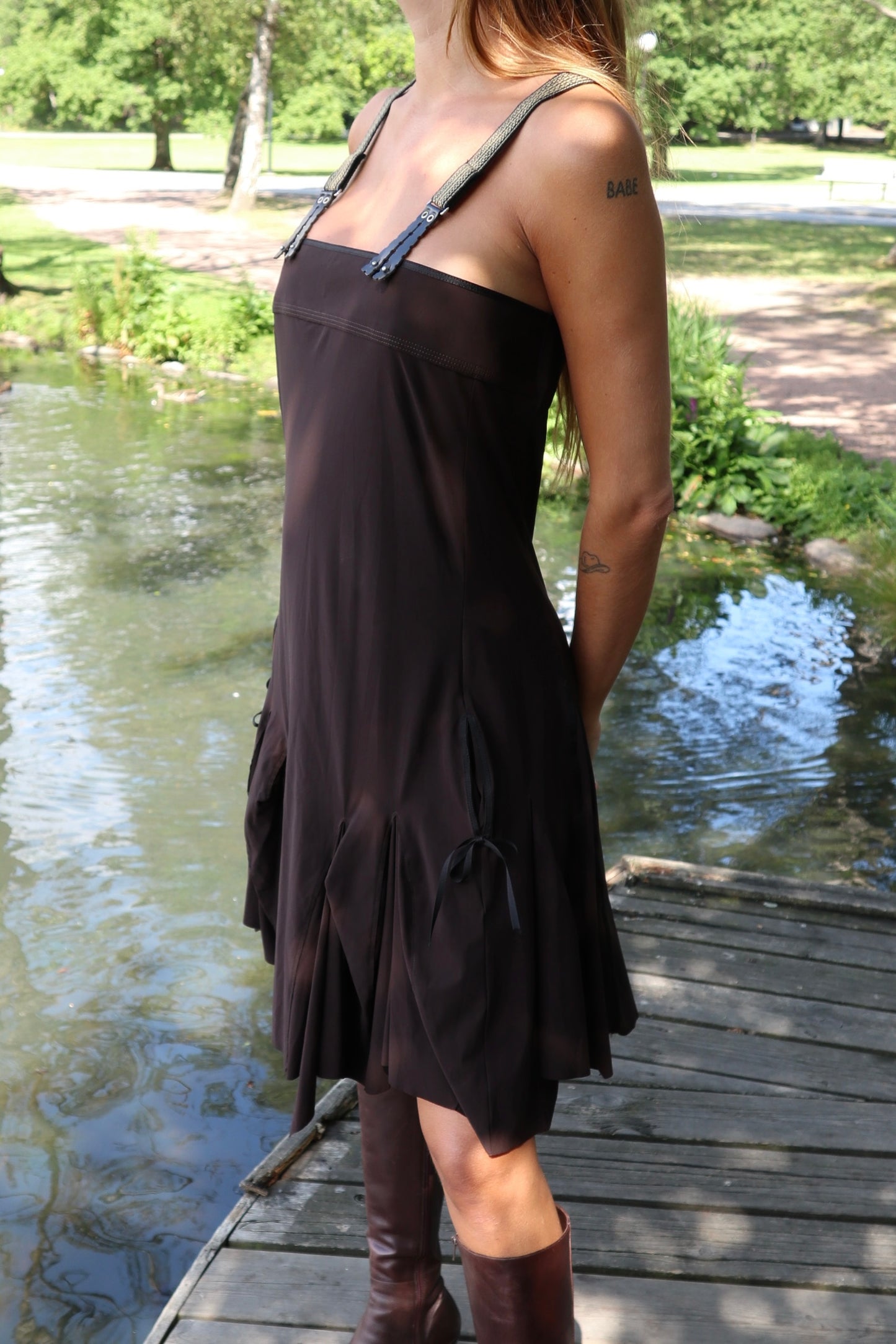 Marithé + François Girbaud Brown Suspender Dress