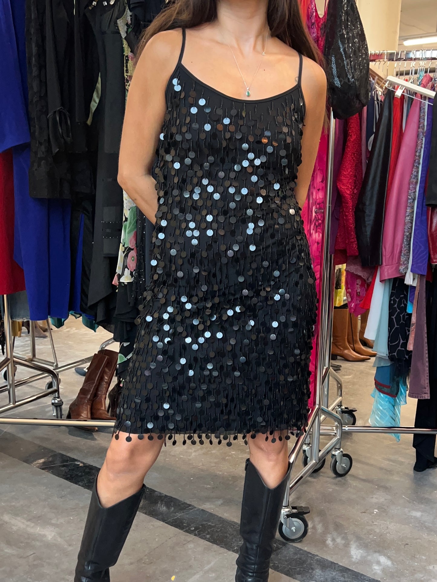 Sandro Ferrone Black Sequin Dress 90´s