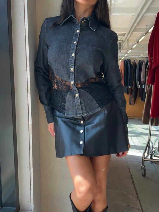 Versace cut out lace denim shirt