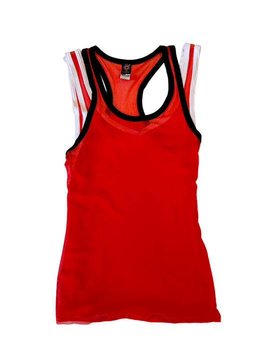 Jean Paul Gaultier hot red double layered mesh top