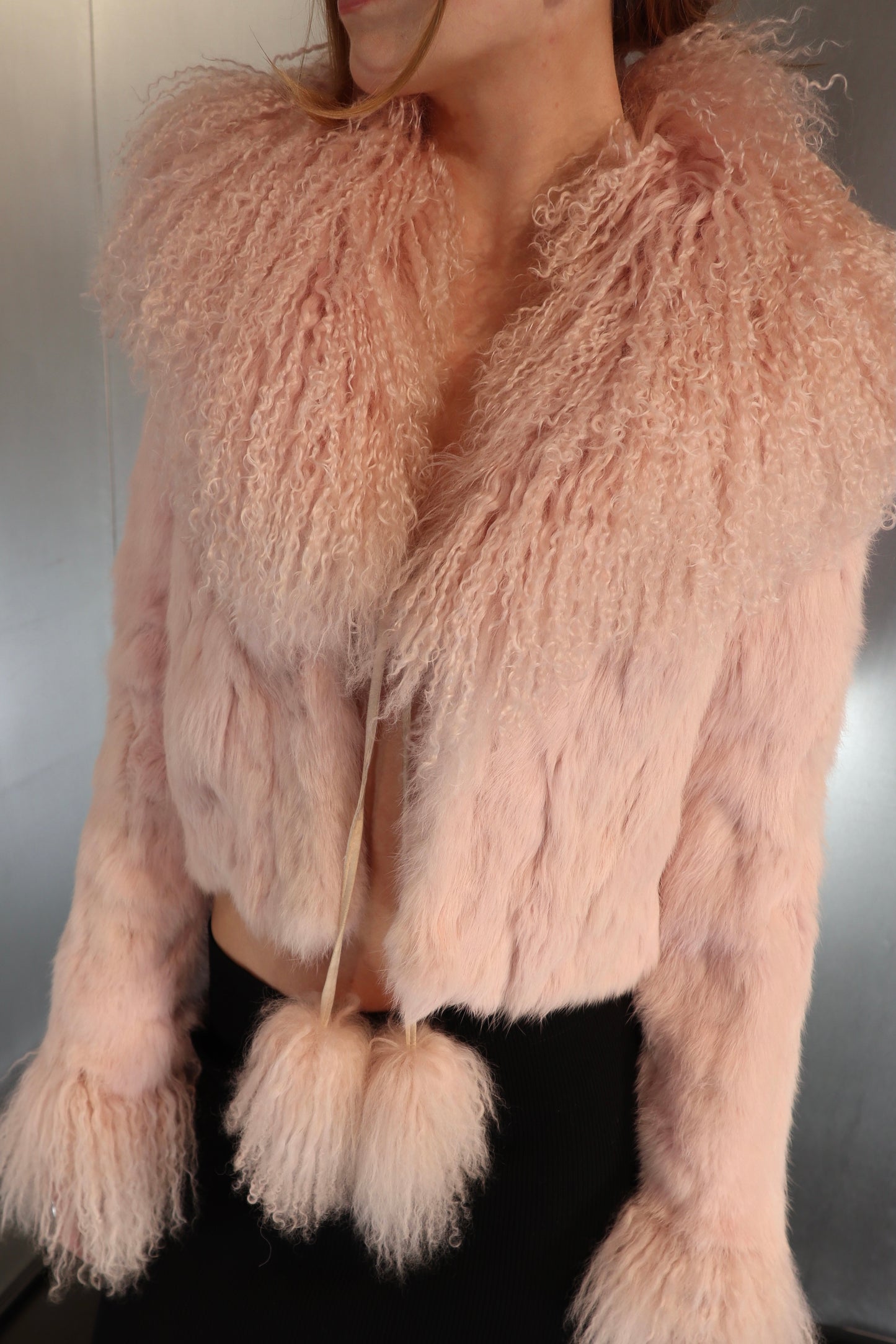 Rare Powder Pink Cropped Fur Jacket