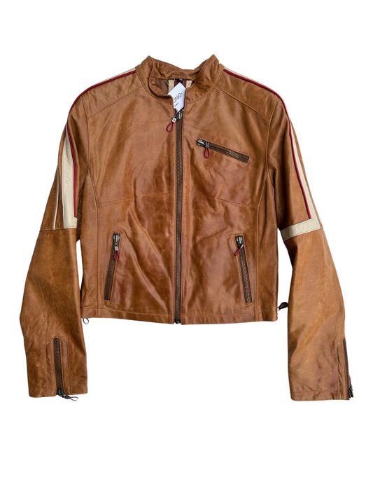 Bronze brown biker leather jacket