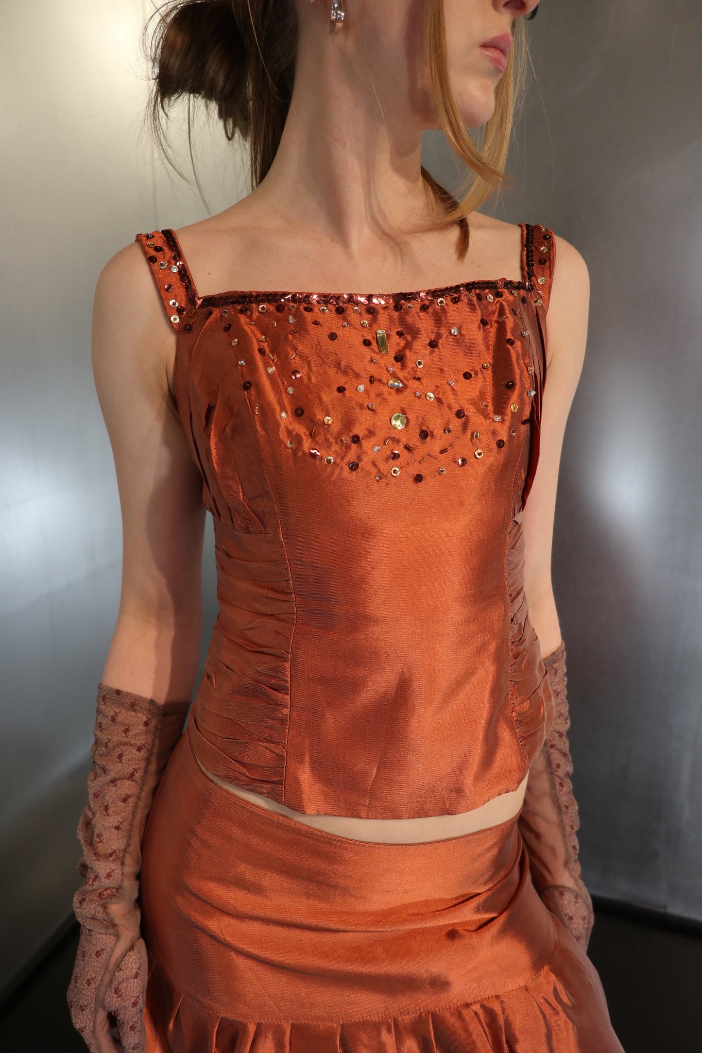 Metallic Bronze Skirt Set
