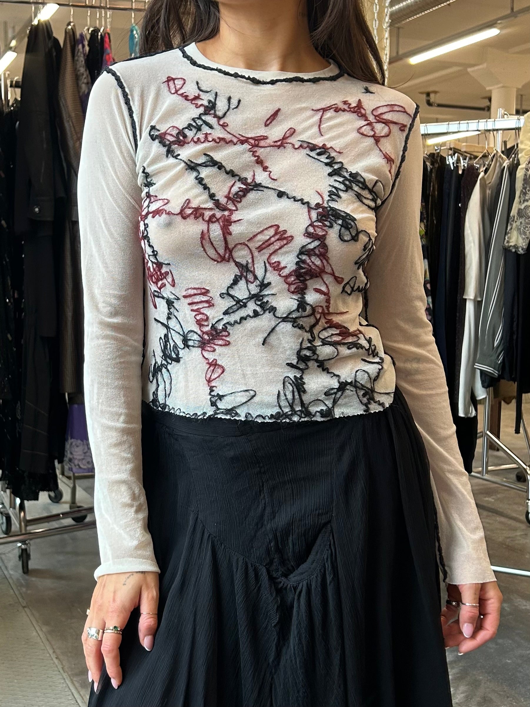 90's Jean Paul Gaultier rare Maielle Femme embroidered mesh