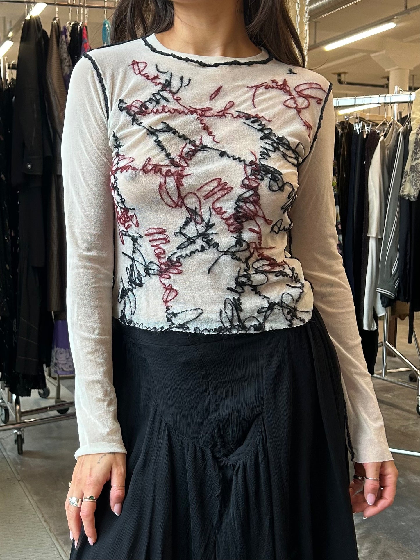 90’s Jean Paul Gaultier rare Maielle Femme embroidered mesh top