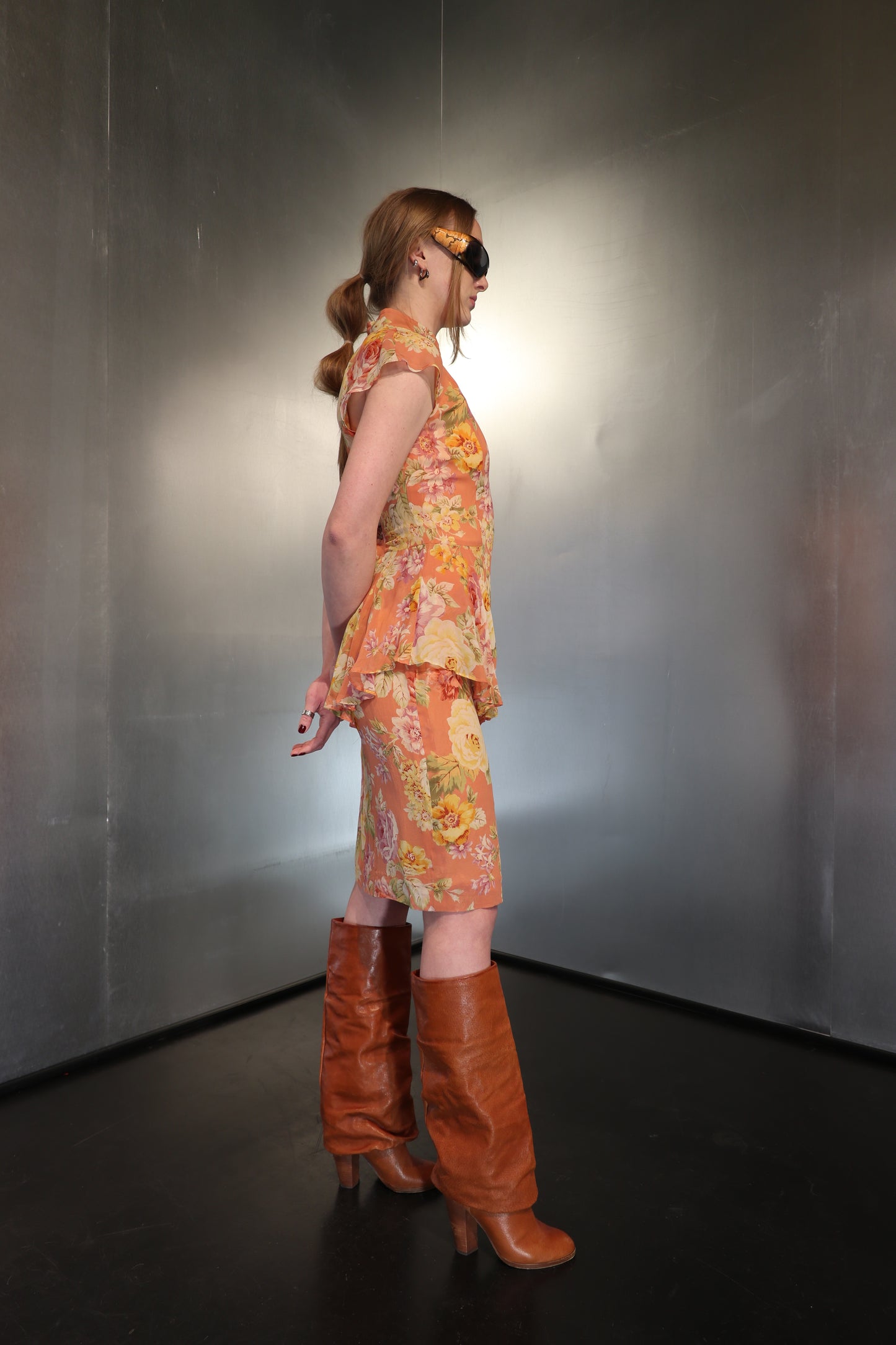 Guy Laroche Peach Floral Silk Dress