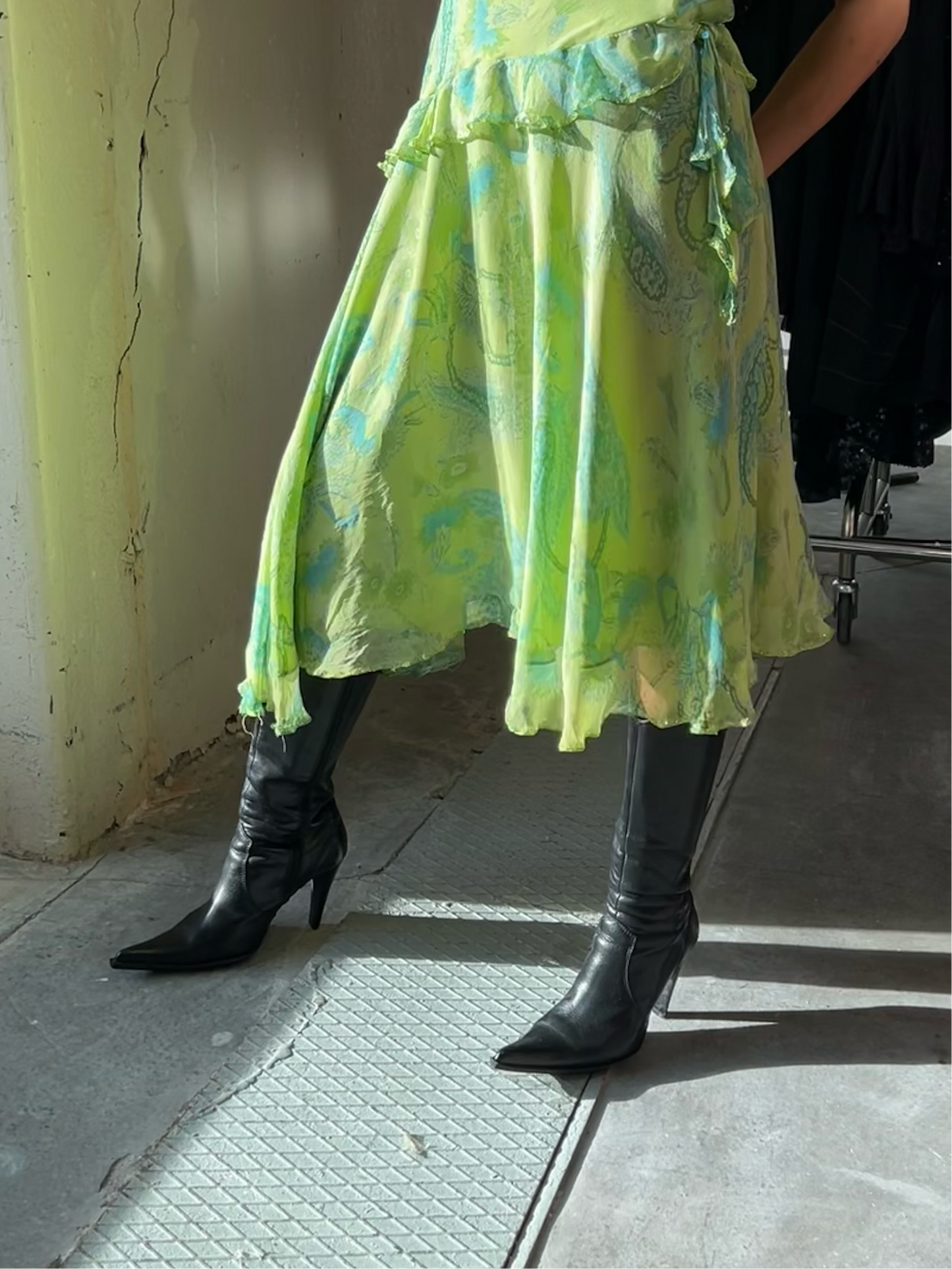 Green silk floral dress