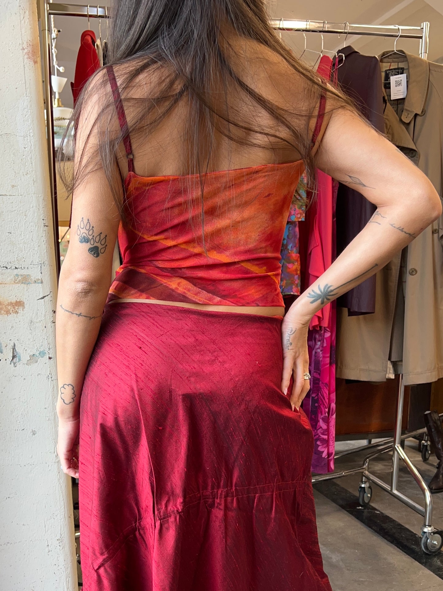 Vintage silk set in shades of red