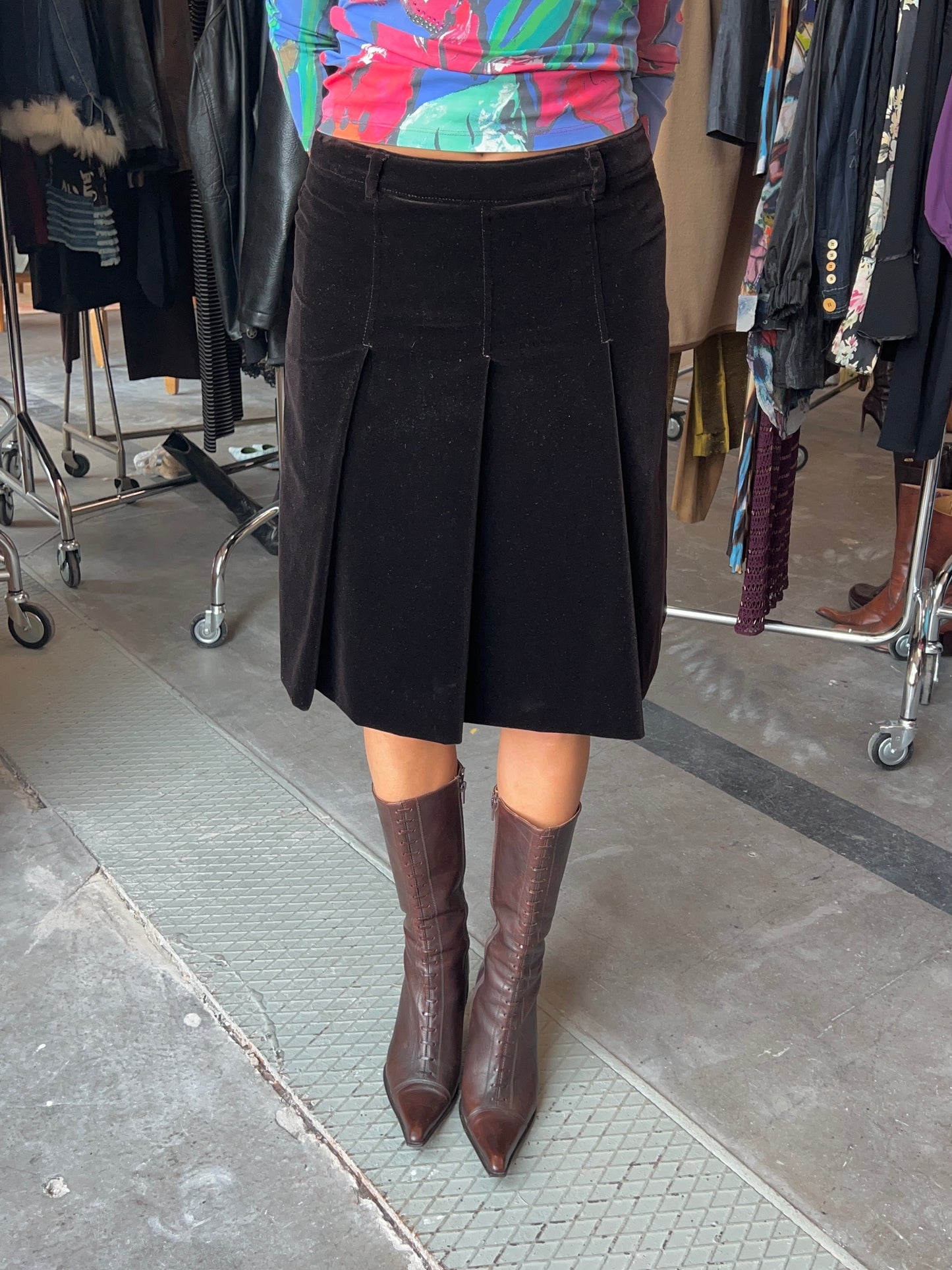 Miu Miu chestnut velvet pleated skirt