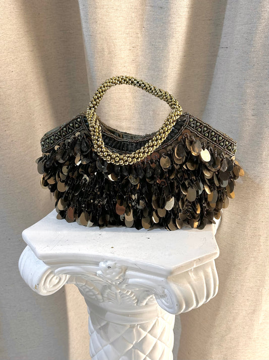 Vintage green golden sequin bag