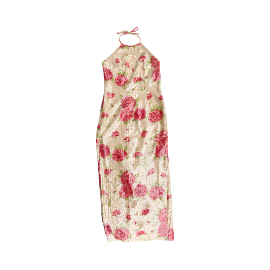Glowing rose sequin silk maxi dress