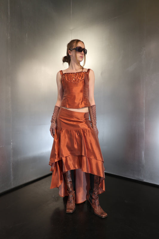Metallic Bronze Skirt Set